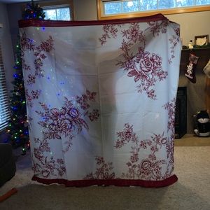 Country Living Shower Curtain Ruffled Floral Red Shabby Cottage